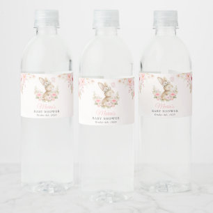 Schattig Konijn, Vlinder, Roze Bloemen, Baby Showe Waterfles Etiket