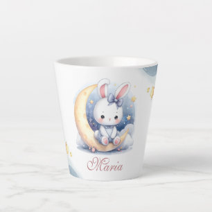 schattig konijn zittend op de maan latte mok