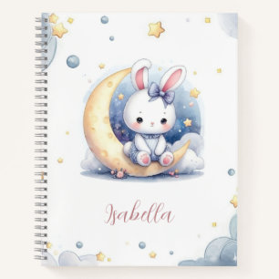 schattig konijntje dat op de maan zit notitieboek