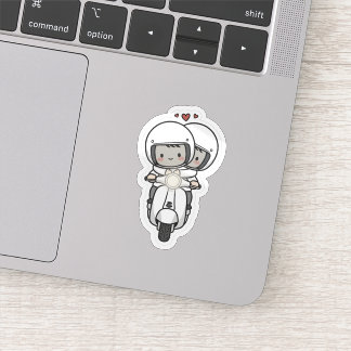 Schattig Koppel Scooter Reisje | Romantische Reis Sticker