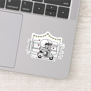 Schattig Koppel Scooter Reisje Romantische Reis Sticker