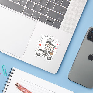 Schattig Koppel Scooter Reisje Romantische Reis Sticker