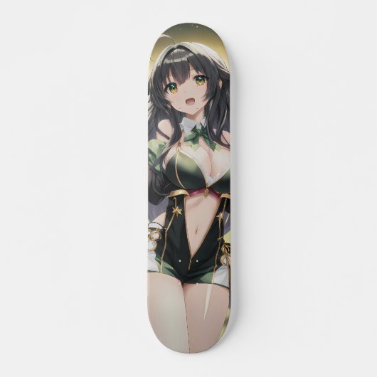 Schattig lachende anime meisje skateboard (Voorkant)