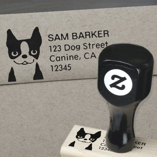 Schattig lachende Boston Terrier hond retour adres Rubberstempel