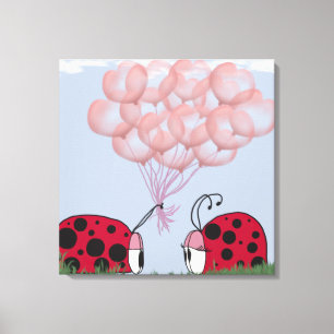 Schattig Ladybug met  roze ballon Bouquet Canvas Afdruk