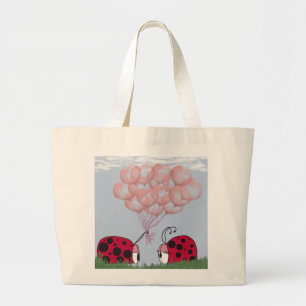 Schattig Ladybug met roze ballon Bouquet Grote Tote Bag