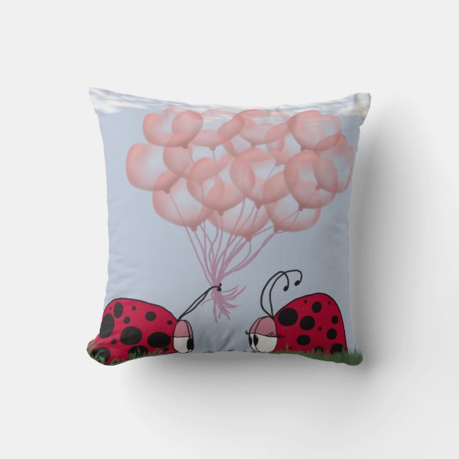 Schattig Ladybug met  roze ballon Bouquet Kussen (Voorkant)