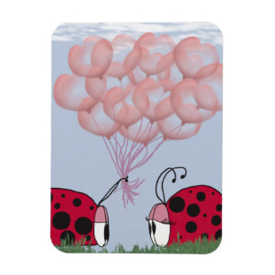 Schattig Ladybug met  roze ballon Bouquet Magneet