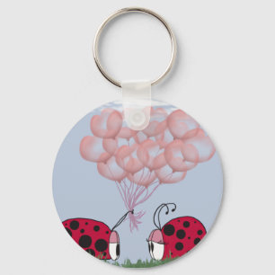 Schattig Ladybug met  roze ballon Bouquet Sleutelhanger