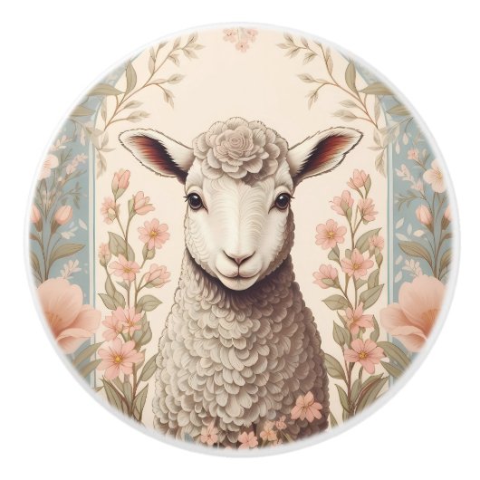 Schattig Lam Fijne Pastel Kleur Bloemen Keramische Knop (Voorkant)