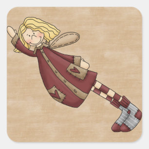 Schattig land Folk Art Rag Angel Doll Vierkante Sticker