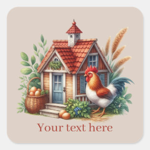 schattig land haan kip liefhebbers bericht toevoeg vierkante sticker
