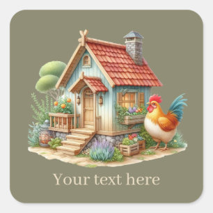 schattig land haan kip liefhebbers bericht toevoeg vierkante sticker