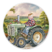 schattig land kind tractor keramische knop (Voorkant)