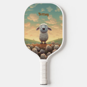 Schattig land wolk pluizig schapen monogram pickleball paddle