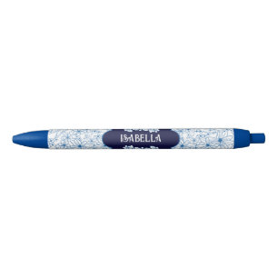 Schattig landelijk blauw en wit bloemmotief met ge blauwe inkt pen