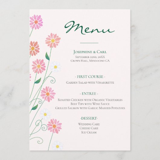Schattig landelijk madeliefje lente roze menu (Voorkant)