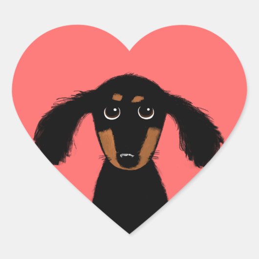 Schattig Lang Haired Dachshund Puppy Hart Sticker (Voorkant)