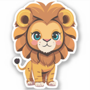 Schattig Leeuw Cartoon Karakter Sticker