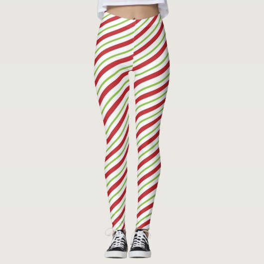 SCHATTIG! Leggings Rood Groen Wit Strepen Candy Ca (Voorkant)
