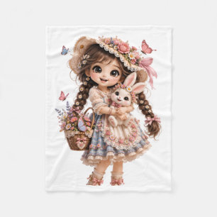 Schattig Lentemeisje met KonijnenDeken Fleece Deken