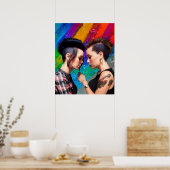 Schattig Lesbisch Paar Regenboog Kunst Poster (Keuken)