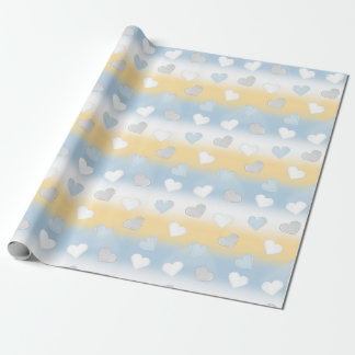 Schattig Leuk Geel, Wit en Blauw Hart Patterned Cadeaupapier