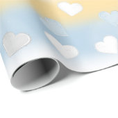 Schattig Leuk Geel, Wit en Blauw Hart Patterned Cadeaupapier (Rol Hoek)