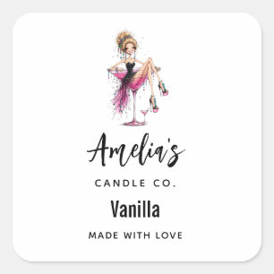 Schattig leuk meisje in een Martini Glas Kaars Bed Vierkante Sticker