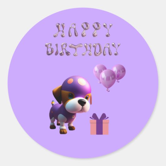 Schattig Leuke Hond Kinderen Verjaardagsfeest Ronde Sticker (Voorkant)