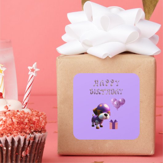 Schattig Leuke Hond Kinderen Verjaardagsfeest Vierkante Sticker (Feest)