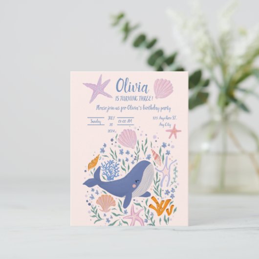 Schattig leven van walvissen en zeeen uitnodiging briefkaart (Staand voorkant)