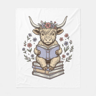 Schattig Lezend Koe Bloemig Boek Stack Vintage Ont Fleece Deken
