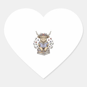 Schattig Lezend Koe Bloemig Boek Stack Vintage Ont Hart Sticker