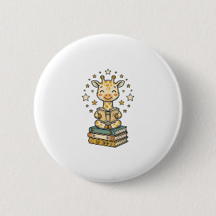 Schattig Lezende Giraffe Boekliefhebber Vintage T- Ronde Button 5,7 Cm