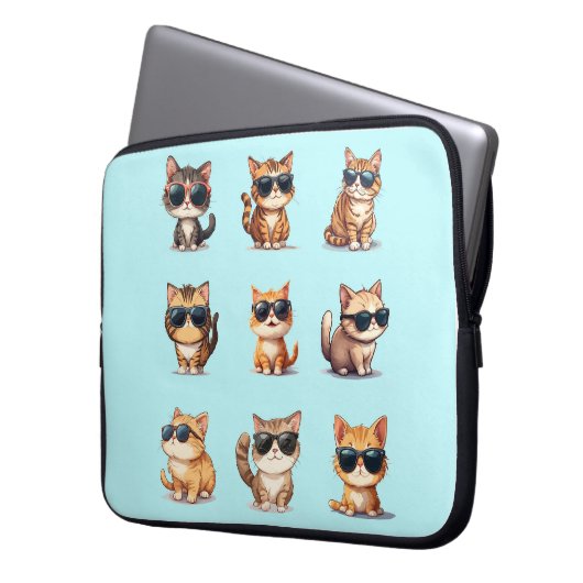 Schattig licht Blauw Cat Thema Elektronica Tas (Voorkant Links)