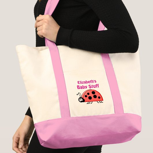 Schattig lieveheersbeestje baby spullen naam zwart tote bag