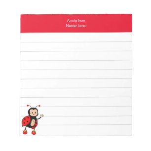 Schattig lieveheersbeestje en rode header geliniee notitieblok