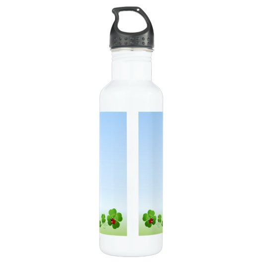 Schattig lieveheersbeestje, vier-blad klavers op l waterfles (Achterkant)