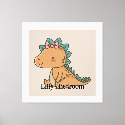 Schattig Little Girl Dinosaur - Schattige Dino Des Canvas Afdruk (Voorkant)
