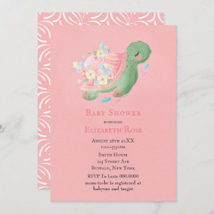 Schattig Little Turtle roze Baby shower Invitation