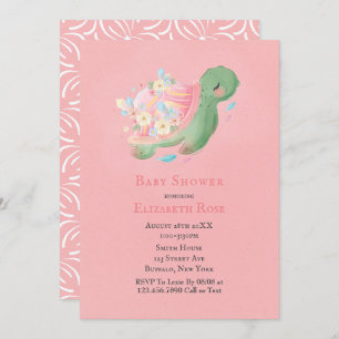 Schattig Little Turtle roze Baby shower Invitation