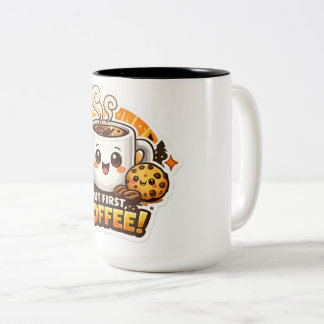 Schattig "Maar Eerst Koffie" Cartoon Personage Tweekleurige Koffiemok