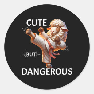 Schattig Maar Gevaarlijk Karate Schaap Hoge Trap 1 Ronde Sticker