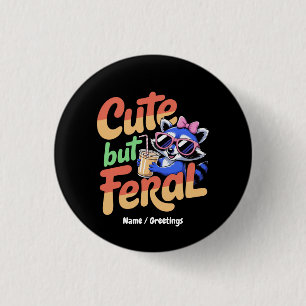 Schattig Maar Wild Grappig Schattig Wasbeer Retro Ronde Button 3,2 Cm