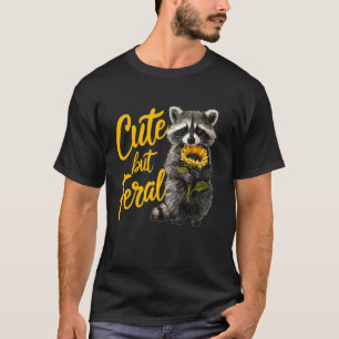 Schattig maar wild grappig wasbeer zonnebloem dier t-shirt