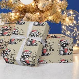 Schattig Maar Wild Kerst Wasbeer Schattig Dier Ker Cadeaupapier