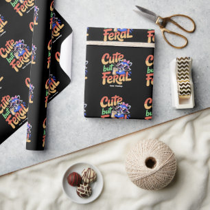 Schattig Maar Wild Komisch Schattig Wasbeer Retro Cadeaupapier