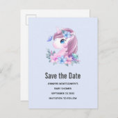 Schattig & Magisch Baby Eenhoorn Bewaar de Datum Uitnodiging Briefkaart (Voorkant / Achterkant)