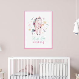 schattig magisch eenhoorn meisjesachtig roze kids poster